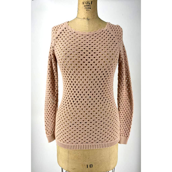 Loft Petites Beige Crochet Pullover Sweater Top Scoop Neck Size  XXSP - Picture 1 of 6